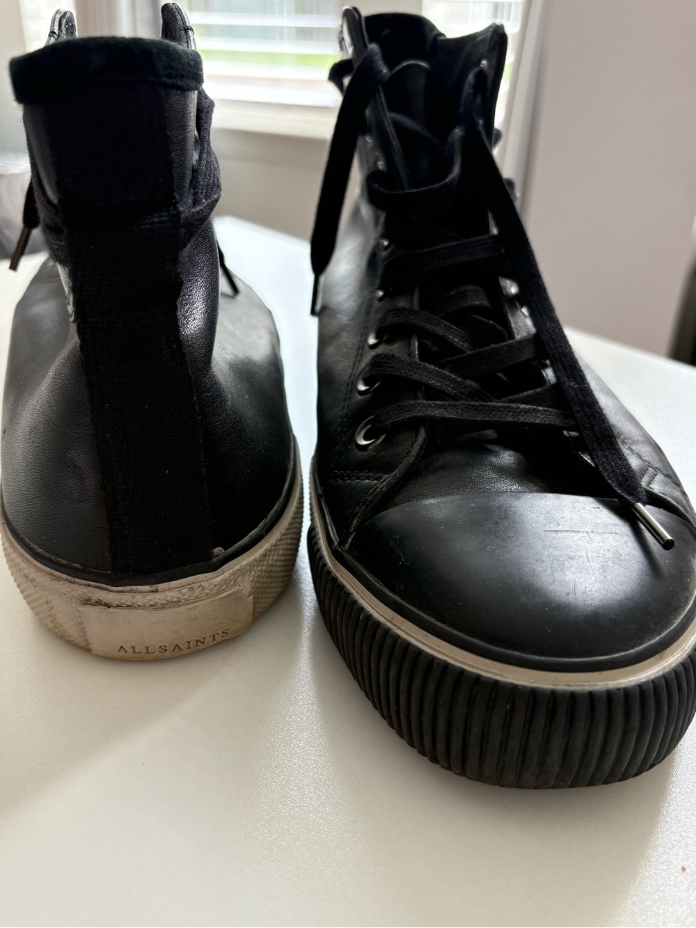 All Saints Black High-Top Leather Sneakers with Ribbed Sole